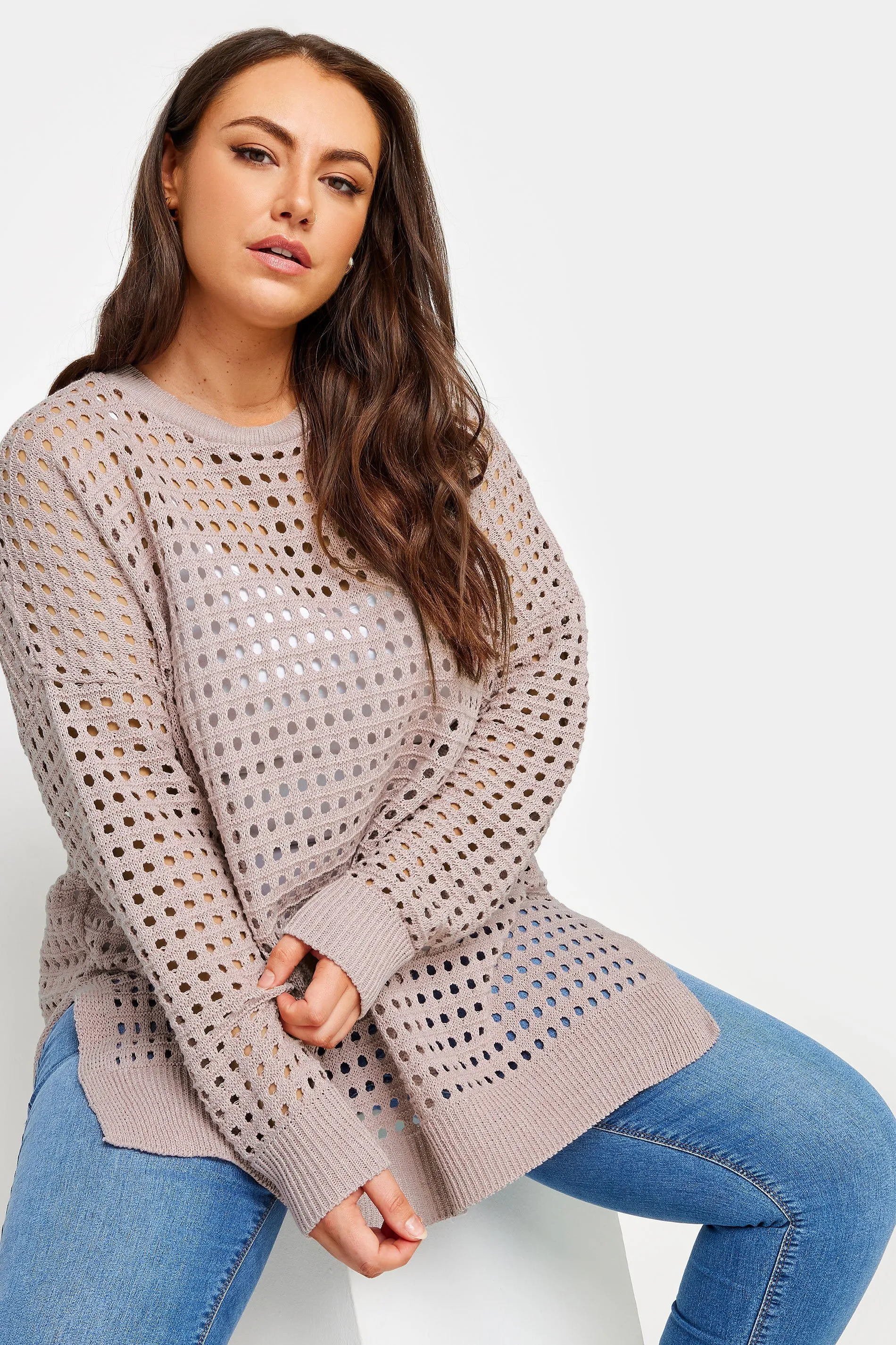 YOURS Curve Light Pink Crochet Jumper