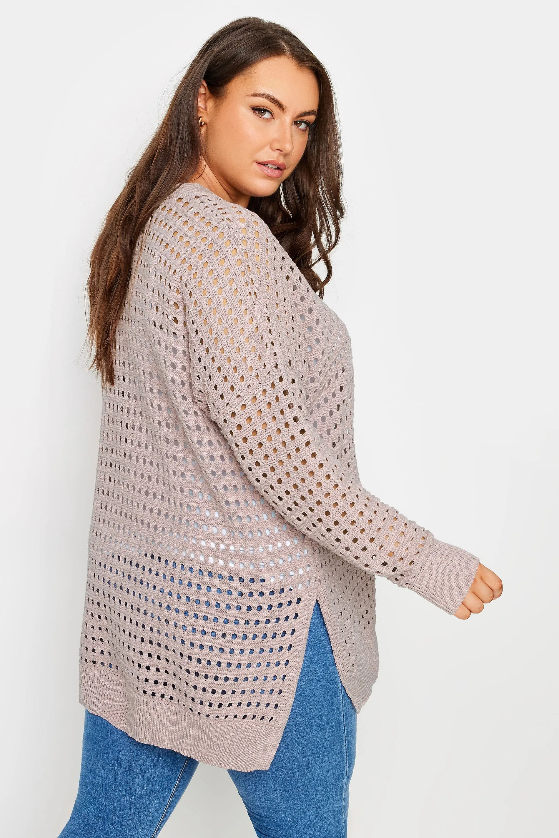 YOURS Curve Light Pink Crochet Jumper